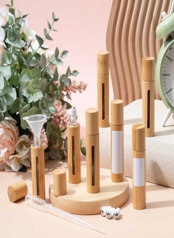 BrightRow 18 Pcs 10ml Bamboo Roll on Bottles for Essential Oils Empty Bottles with Stainless Steel Roller Balls with Funnels, 3ml Droppers and Stickers - Image 3